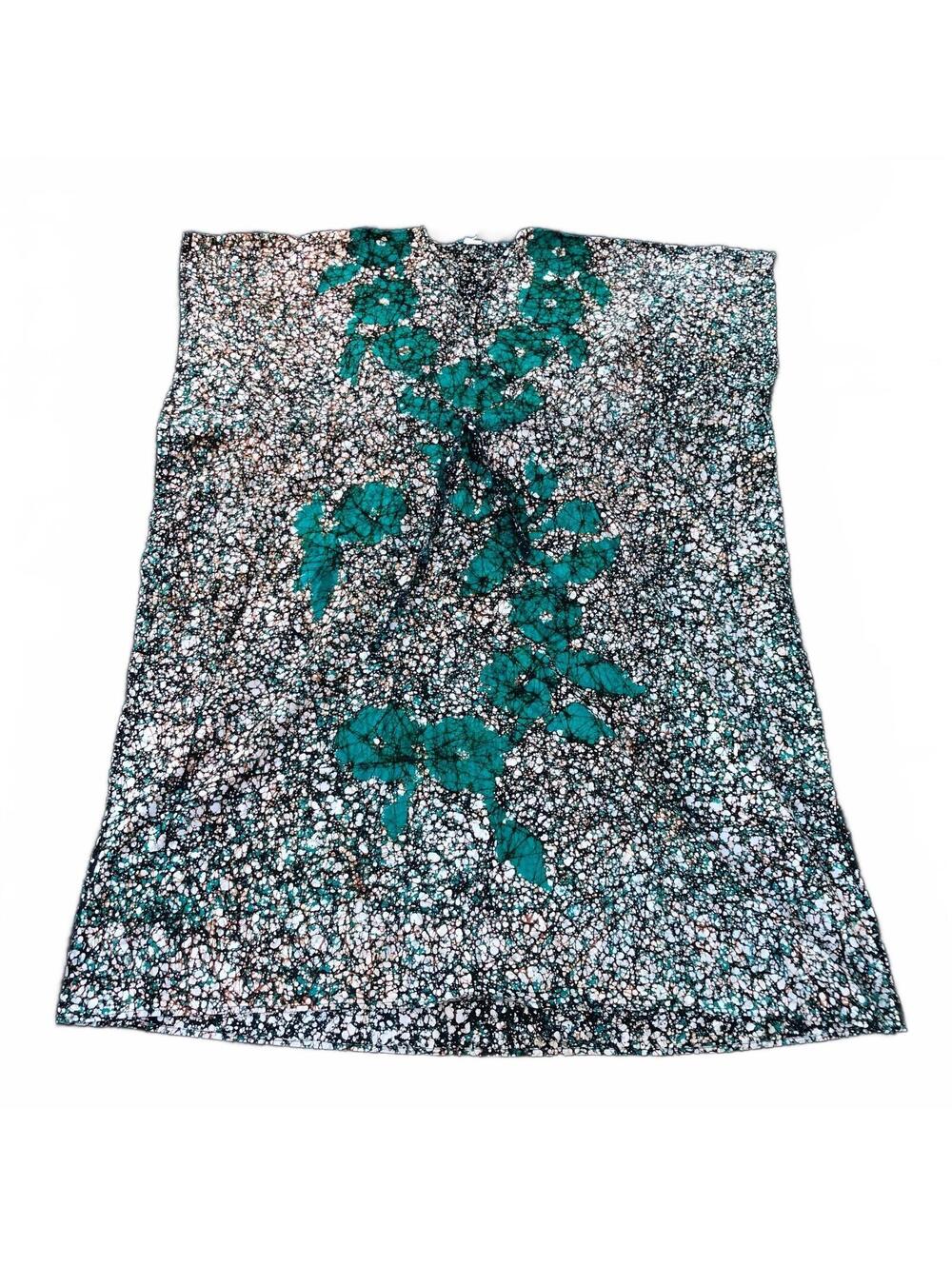 Vintage Batik Floral Print Ethnic Dress with Green Accents